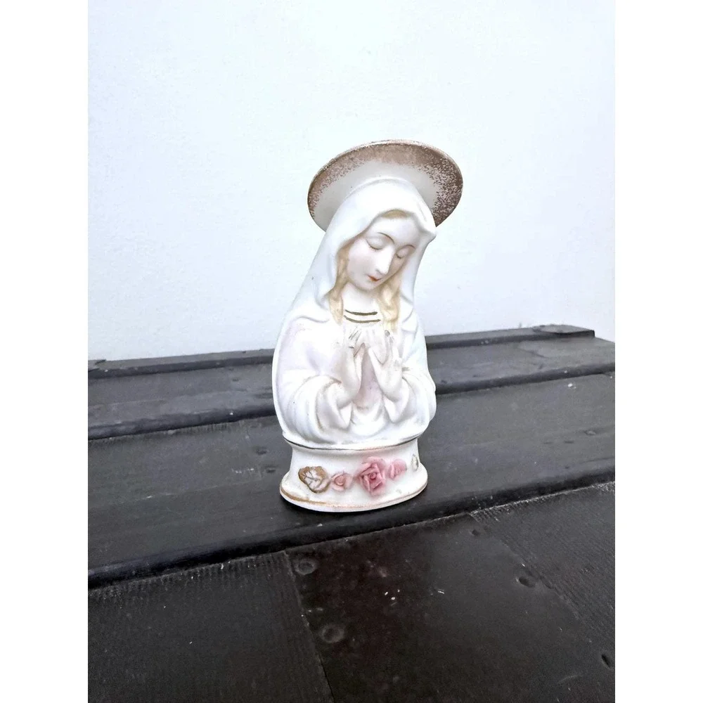 Vintage Lefton Porcelain Madonna Statue, Hand Painted Praying Mother Mary‎ 1950s - Picture 2 of 9